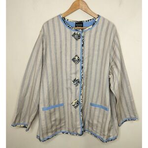 Koos Of Course! Reversible Jacket Linen Blend Striped + Solid Blue